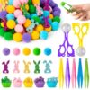 EZdhuawuse Summer Sensory Bin Fillers - 268P Summer Bunny Fine Motor Toys Rabbit Counting Sorting for Kids, Counting Toy with Shiny Bunny Pom Poms Cup Clip for Preschool Education Activities