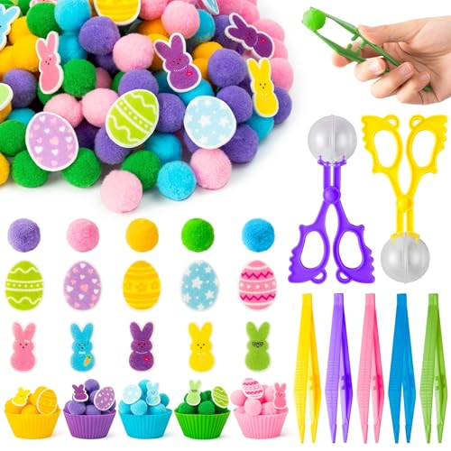 EZdhuawuse Summer Sensory Bin Fillers Toys for Kids - 268 Summer Egg Bunny Fine Motor Toys Birthday Gift, Counting Sorting Toys with Felt Egg Rabbit Pom Pom Cup Clips, Preschool Learning Activitie