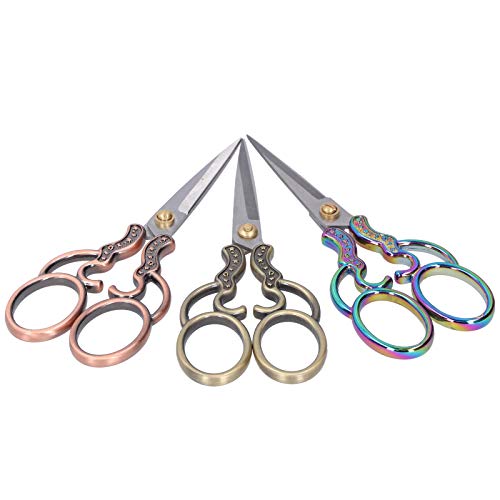Fabater 3Pcs Retro Scissors DIY Sewing Supplies Stainless Steel Zinc Alloy Embroidery Scissors Craft Tailor Bronze Brass Color with Tassel for Sewing Embroidery Beauty Trimming