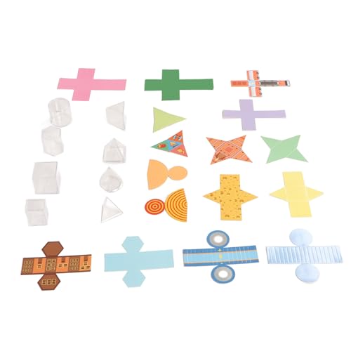 Fabater 8 Pcs Clear Geometric Solids with Folding Cards, Transparent 3D Shapes with Removable Lids for Volume Measurement, Educational STEM School Supplies for Kids Math Learning