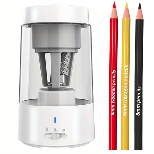 Fabater Portable Rechargeable Electric Pencil Sharpener, 5-Second Fast Auto Stop Pencil Sharpener for No.2 Colored Pencils, Adjustable Sharpness with Helical Blade for Home School (White)