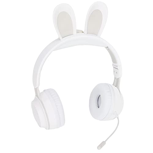 Fabater Rabbit Ear Bluetooth 5.0 Headphones for Kids, Folding Wireless Headset with LED Lights, Over Ear Headphones for Online Learning PC Tablet, 12H Battery, Wired & Wireless (White)