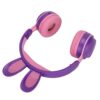 Fabater Rabbit Ear Headphones, Bluetooth 5.0 Kids Wireless Headset Over Ear Headset with LED Lights Folding Design for Children 3 Years Old Online Learning PC Tablet (Purple)