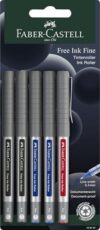 Faber-Castell Free Ink Fine 148101 Rollerball Pen Set 5 Pieces Line Width 0.4 mm Black Blue and Red