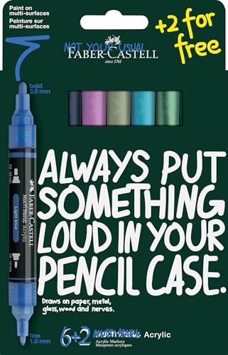 Faber-Castell Multimark Acrylic Dual Tip Markers, Frost Colors | 8 Water-Based Acrylic Paint Markers