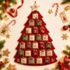 Fabric Christmas Advent Tree Kit, DIY 24 Numbered Pocket Countdown Calendar, Hanging Wall Decor Craft Set for Living Room, Hallway, Bedroom (Red)