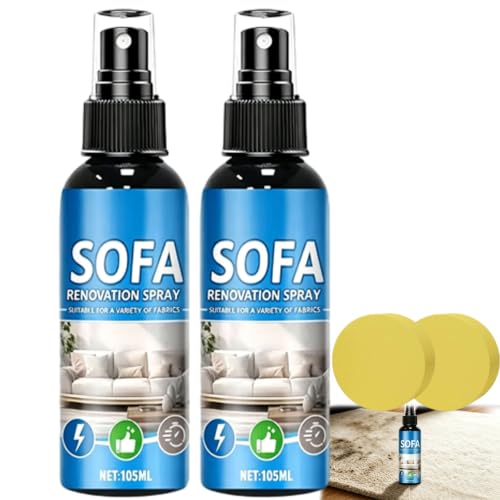 Fabric Cleaner Spray Kit, 3.55 oz Waterless Upholstery Stain Remover with Cleaning Sponge - Quick Dry Portable Cleaner for Sofa, Couch, Carpet, Car Interior, Furniture (2PCS+2*Sponge)