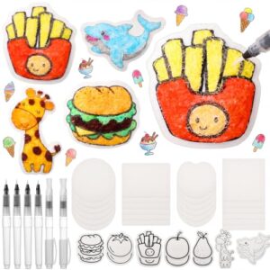 Faccito 44 Pcs Magic Foam Painting Kit, Arts and Crafts for Kids 3D Effect Magic Puffy Paint Kit Including 38 Foam Texture Paper, 6 Water Brush Pens for DIY Craft Party Supplies