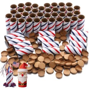Faccito 50 Pcs Red White Blue Cardboard Tubes for Craft 1"x2-1/2"x3/32" Cardboard Tubes and End Plugs Toilet Paper Rolls for Crafts Classroom Family DIY Projects Patriotic 4th of July Party Favor