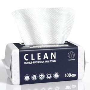 Face Towels, Disposable Face Towel 100 Count, Biodegradable Clean Facial Towels For For Sensitive Skin, Lint- free Dry Wipes, Soft & Thick Face Cloths for Makeup Remover, Skincare & Cleaning, Travel