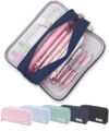 FAHZON Cute Pencil Case, 3 Large Compartments Pencil Pouch, Elastic Pen Slots&Mesh Pockets for Stationery, Pencil Bag for School Supplies with Zipper for Girls Boy Women Teens Adults-NavyBlue