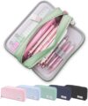 FAHZON Cute Pencil Case, 3 Large Compartments Pencil Pouch, Elastic Pen Slots&Mesh Pockets for Stationery, Pencil Bag for School Supplies with Zipper for Girls Boy Women Teens Adults-Green