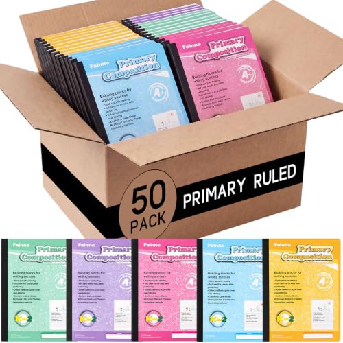 Fainne 50 Packs Primary Composition Notebook Bulk Primary Journal K-2 Grade 9 3/4 x 7 1/2 Inch Primarys Ruled Compositions Book for Kids Draw and Write School Supplies 100 Pages (Macaron Color)