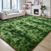 FALARK 5x7 Plush Tie-Dyed Forest Moss Dark Green Area Rug