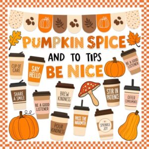Fall Bulletin Board Decorations, 50Pcs Fall Tips Pumpkin Spice Coffee Maple Patch Cutouts for School Classroom, Autumn Thanksgiving Bulletin Board Decor Set
