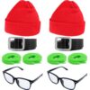 Fallhork 8 Pcs Women Halloween Costume Accessories Include Red Beanie Square Glasses Black Belt Green Shoelaces for Halloween Dress up Costume Accessories