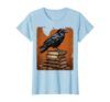 Fall Teacher Crow on Books Illustration T-Shirt, Women, Baby Blue, Large
