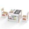 FANTASK Children's Table Set, Wooden Furniture Set with Reversible Table Top Shelf Boxes, Painting Table Play Table with Storage Space for Children from 3 Years, Natural