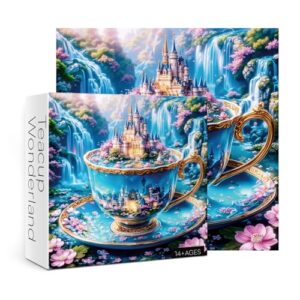 Fantasy Teacup Landscape Puzzles for Adults 1000 Pieces Nature, Magic Castle Wonderland Art Jigsaw Puzzles, Impossible Colorful Flower Aesthetic Puzzle