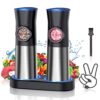 FAOGO Gravity Electric Salt and Pepper Grinder Set, USB Rechargeable Automatic Salt and Pepper Grinders with Charging Base, Adjustable Coarseness, One-Handed Operation, LED Light, Stainless Steel