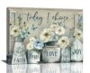 Farmhouse Bathroom Flower Wall Art Flower in Vase Pictures Wall Decor Motivational Inspirational Quotes Canvas Artwork Painting Poster Print for Home Living room Bedroom Bathroom Office Unframed 8"x10"