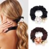 Fashey Pearl Hair Scrunchie Rhinestone Hair Tie Hair Accessories for Women