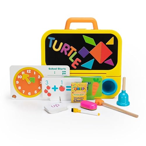 Fat Brain Toys Pretendables School Set, Pretend Play Toys with Magnetic Alphabet Letters and Storage, Alphabet Learning Toys, Pretend Play Teacher Set, Ages 3+
