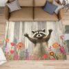 FBRUIEG Cute Raccoon Rug 8x10, Retro Wooden Boards Rugs for Girls Room