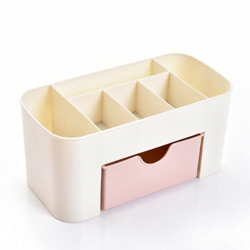 FccsiKoa Storage Cabinet Desktop Drawer Storage Organizer With Compartments PP Build Enclosed Drawer Stable Non Slip Base suitable for home desk office table, Pink, 1 Compartment