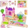 FCSONU Wooden Building Blocks for Toddlers 1-3, Wood Castle Blocks Set - Sorting & Stacking Toys, Kid Montessori Toys Ages 2+, Christmas 1st Birthday Gifts for Boys Girls Baby