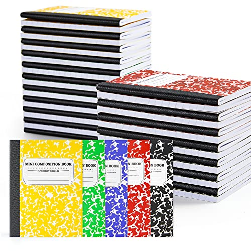 feela 40 Pack Mini Composition Notebook Bulk, Cute Pocket Composition Note Pad, Small Journal Notebooks for Students College School Supplies, 4.5" X 3.25", Narrow Ruled, 5 Marble Covers
