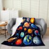 Feelyou Black Solar System Flannel Fleece Throw Blanket for Sofa Couch Girls Boys Throw 50"x60" Outer Space All Season Bed Blanket Room Decorative Universe Planets Fuzzy Blanket Galaxy Plush Blanket