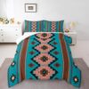 Feelyou Boho Aztec Kids Comforter Set Queen Size West Bedding Set Teel Brown Duvet Quilt for Kids Boys Girls Bedroom Western Decor Microfiber Ultra Soft Breathable