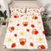 Feelyou Capybara Fitted Sheet with 2 Pillowcases Full Size Strawberry Bed Sheets Set 16" Deep Pocket Boys Girls Cute Capybara Bedding Kawaii Floral Teens Bedroom Decor Breathable Soft Microfiber