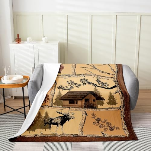Feelyou Cute Bear Flannel Fleece Throw Blanket Kids Deer Hunting All Season Bed Blanket for Sofa Couch Teens Antlers Fuzzy Blanket Breathable Lodge Western Farmhouse Orange Plush Blanket 40"x50"