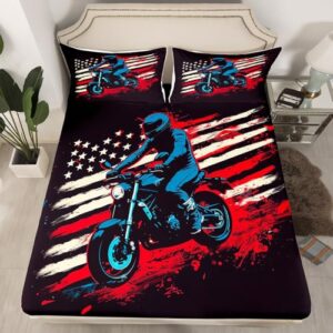 Feelyou Dirt Bike Fitted Sheet Twin Size Motorbike Bed Sheet Set Ultra Soft Racing Motocross Rider Fitted Sheet for Kids Boys Girls Extreme Sports Bed Cover Room Decor Racing Themed Bed Set