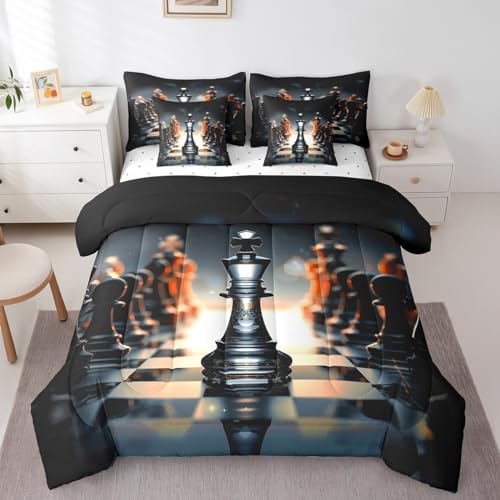 Feelyou Kids Chess 7 Piece Bedding Set Twin Size, Boys Girls International Chess Comforter Set with Sheets Bedding Sets with Comforter, Pillowcases, Flat Sheet, Fitted Sheet and Cushion Cover