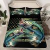 Feelyou Kids Pike Fish Fitted Sheet American Flag Bed Sheet Set Twin Size for Boys Girls Teens Bass Big Fish Bedding Set Fishing and Hunting Green Bed Cover Deep Pocket with 1 Pillow Case