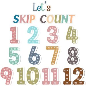 Feifeiya 15 Pcs Skip Counting Numbers for Classroom Large Math Multiple Poster Multiplication Chart Poster from 1 to 12 for Elementary School Family Classroom Educational Supplies(Boho,Neutral)