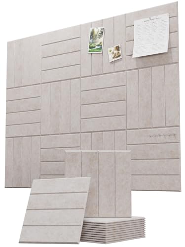 Felt Bulletin Board Tiles 48"x36", 12-Pack, Self-Adhesive Pin Board Tiles with Adhesive Pads, Cork Board Alternative for Office, Classroom, Home Decor (Light Camel, Bold Stripe 12-Pack)
