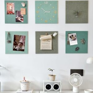 Felt Bulletin Board Tiles, 6 Pack Decorative Pin Board for Wall Green Tone
