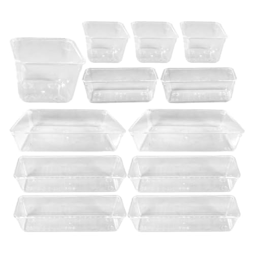 FELTECHELECTR 13pcs Plastic Drawer Organizer Storage Bins Set Made of Sturdy Pet Material, Reusable and Resistant to Deformation, for Organizing Utensils and Cosmetics in Desk or Drawer