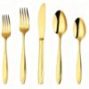 Felvixanor 40-Piece Gold Silverware Set for 8, Stainless Steel Flatware Cutlery Set with Wave Pattern Thickened Handle, Mirror Polished Tableware for Family Gathering Party, Dishwasher Safe