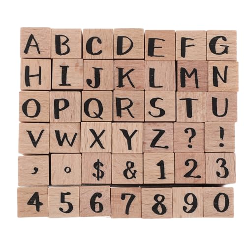 FENICAL 42 Pcs Vintage Wooden Number and Letter Stamp Set for Card Making and Office Paperwork, Made of Breech Wood and Rubber with Versatile Combinations and Easy Ink Cleaning for Artists