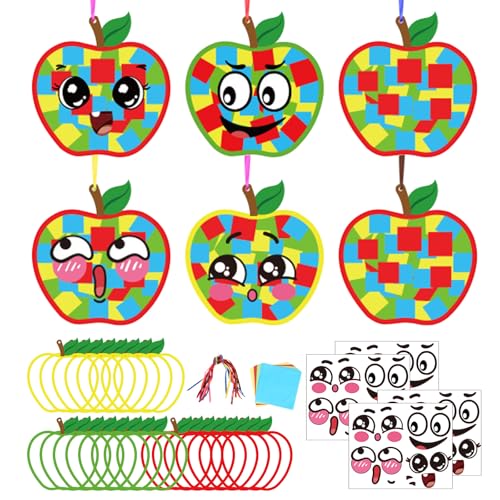 Fennoral 24 Pack Apple Crafts for Kids Make Your Own Back to School Apple Suncatchers with Emotion Stickers DIY Art and Craft Classroom Ornaments for First Day of School Activities Fall Party Decor