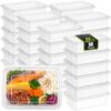 Ferrochef 50 Pack 24 oz 1-Compartment Reusable Meal Prep Containers with Lids Food Containers Lidded Leak-proof Lunch Boxes Disposable Plastic Bento Boxes for Microwave Refrigerator(White)
