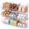 Ferrochef 9 Pcs Clear Plastic Storage Bins Stackable Pantry Storage Organizer Kitchen Cabinet Organizers Ideal Containers for Tea Sugar Bag Coffee Pod Office Fridge Caddy