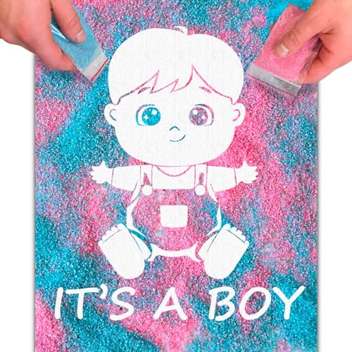 FETTIPOP Magic Art Canvas, Exposuring Sand Art (Gender Reveal – It’s a Boy - overalls) – Surprise Baby Shower Pregnancy Announcement, Unique Gift 7.9x9.8 inch