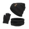 FewNvWa 3x Hat Scarf And Gloves Set Knitted Wool Beanie Touchscreen Gloves Soft Fleece Lining Neck Warmer Suitable for Skiing Snowboarding Camping