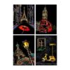 FewNvWa 4 Pieces Scratch Paper Art Set Scratch Painting Drawing Card Ornament Scratch Paper Card with Wooden Stick DIY Craft Kit Educational Toy Paper and, Street Corner